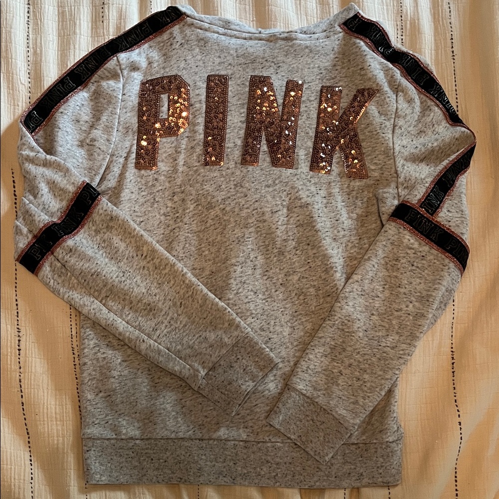 PINK Victoria's Secret Gray Hoodie with Logo Trim